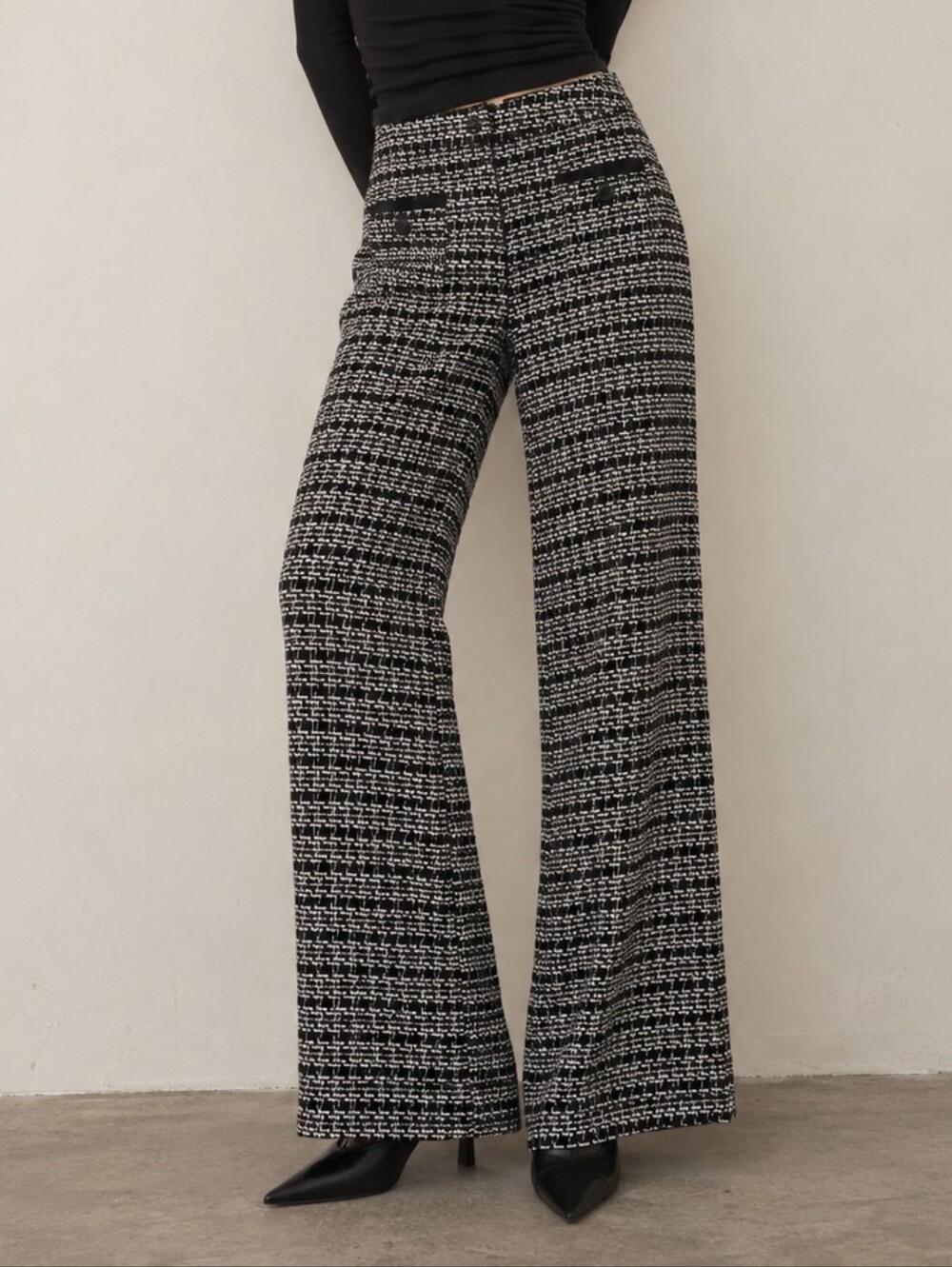 New York & Company Black White Tweed Wide Leg Pants ✨ Size XS Tall